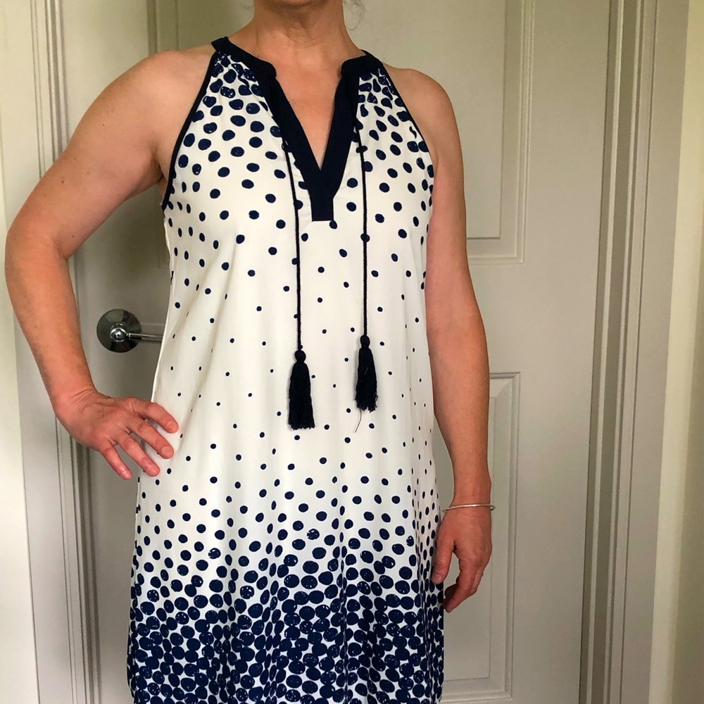 Off white and navy blue light summer dress.